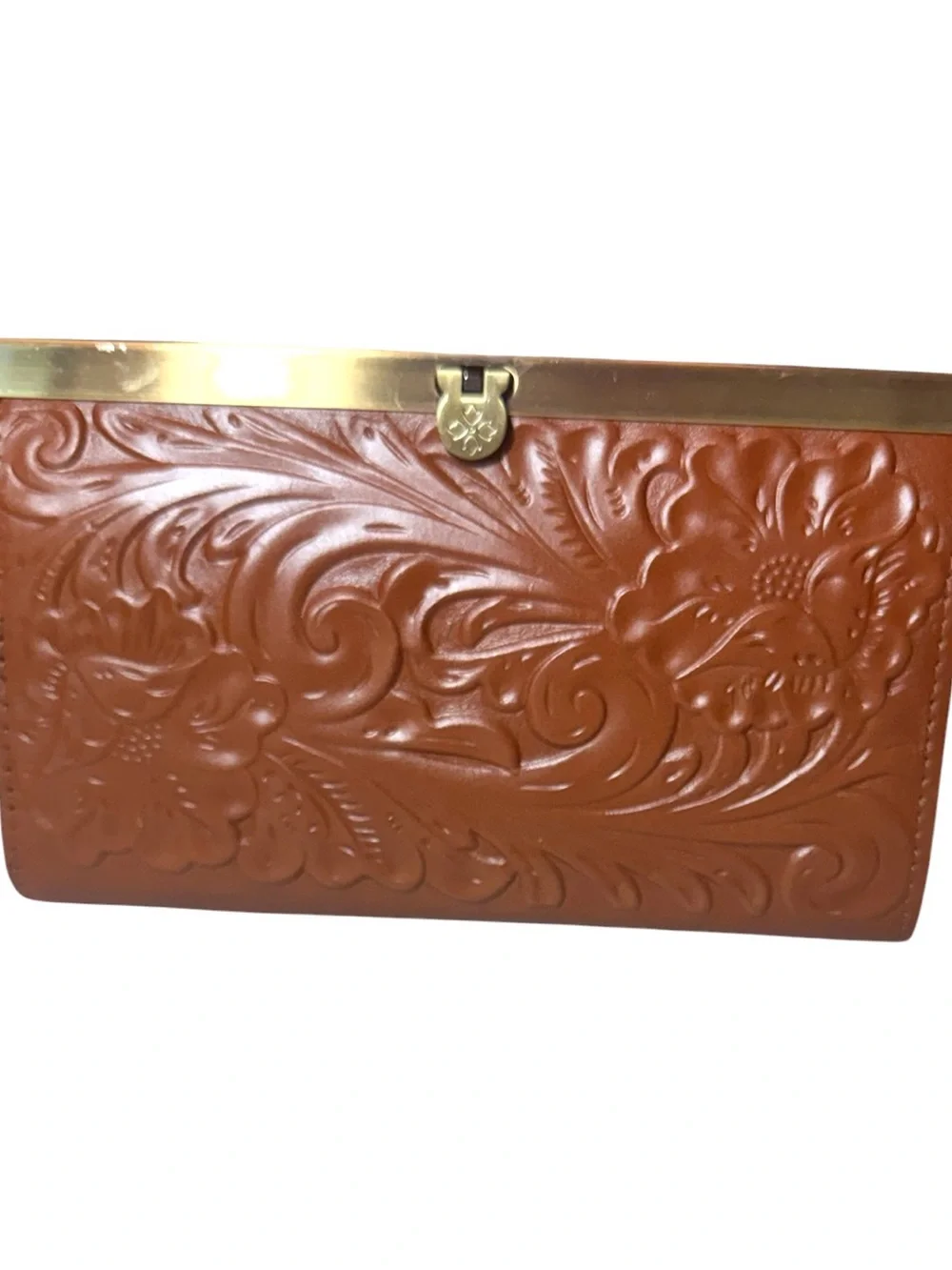 Patricia Nash Tooled Brown Leather Cauchy Frame Wallet, NWT